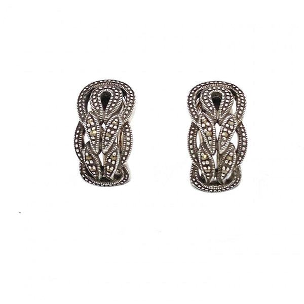 Sterling Silver Omega Clip/Stud Marcasite Earrings