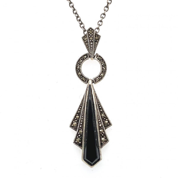 Sterling Silver Marcasite Onyx Necklace