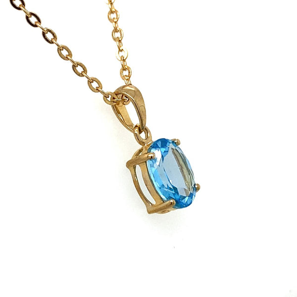 9ct Yellow Gold Oval Blue Topaz Pendant