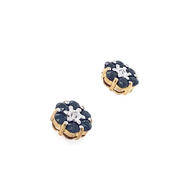 9ct Yellow Gold Australian Sapphire & Diamond Stud Earrings 