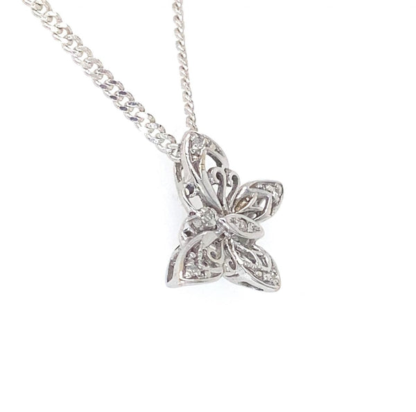 9ct White Gold Butterfly Diamond Pendant