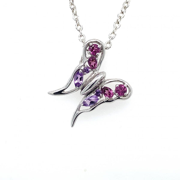 9ct White Gold Amethyst Butterfly Pendant