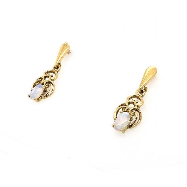 18ct Yellow Gold Solid White Opal Drop Earrings