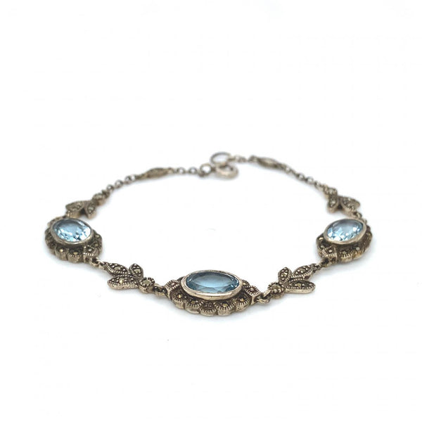 Sterling Silver Blue Topaz & Marcasite Bracelet
