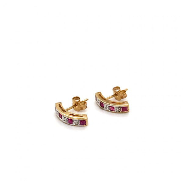 9ct 2tone Ruby & Diamond Stud Earrings