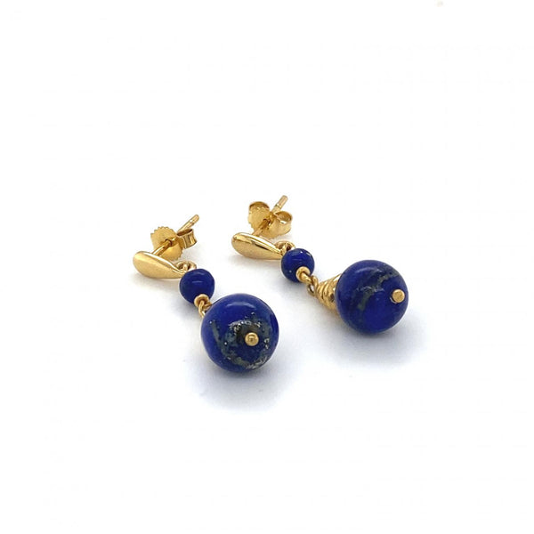 9ct Yellow Gold Lapis Drop Earrings