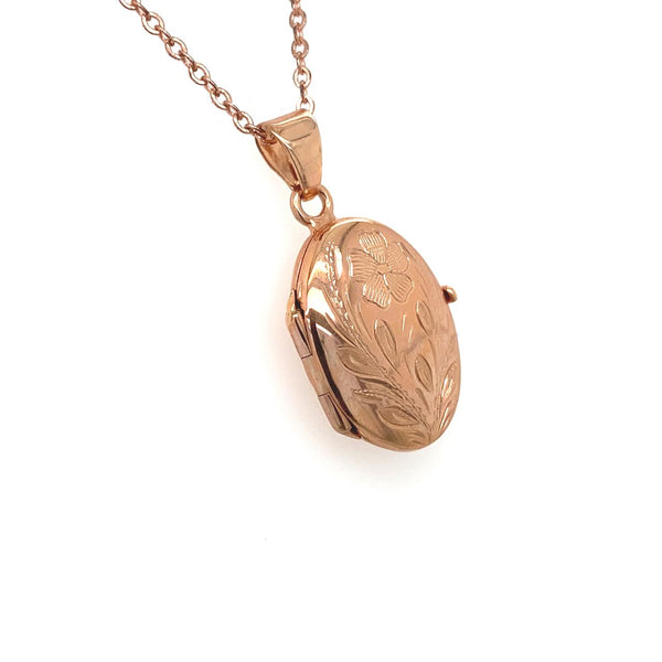 9ct Rose Gold Italian Engraved Floral Oval Locket