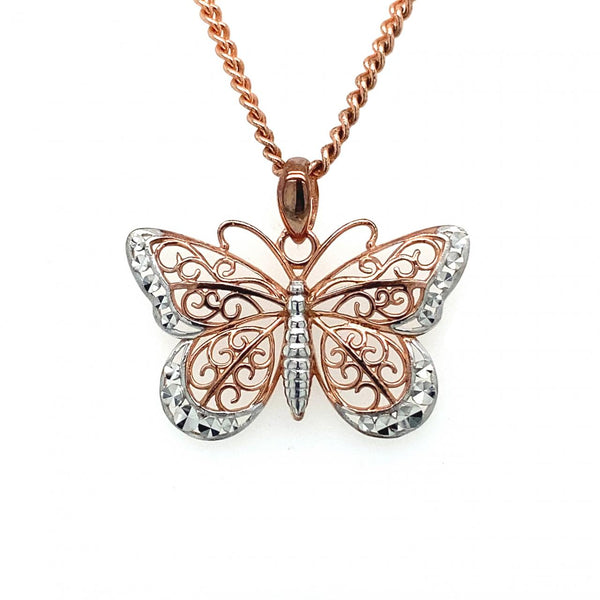 9ct 2tone Fancy Filigree Butterfly Pendant
