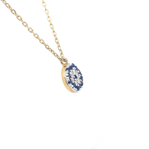 9ct Yellow Gold Diamond Sapphire Small Circle Pendant