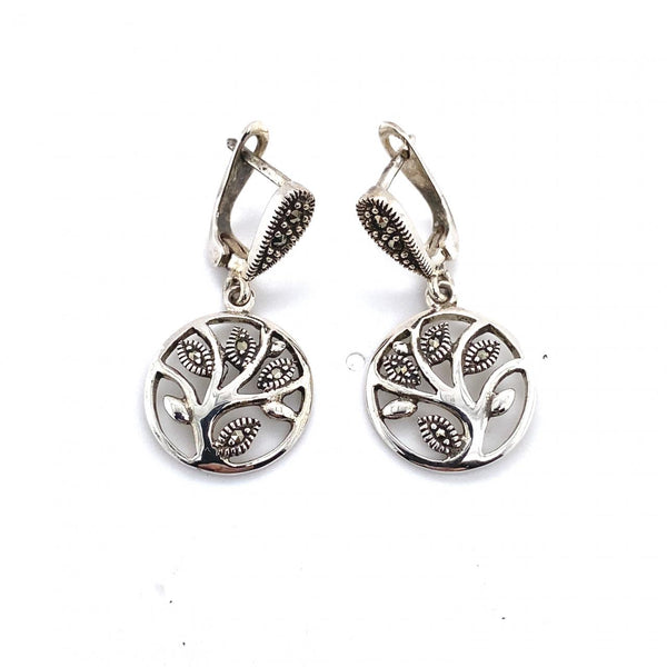 Sterling Silver Marcasite Tree Of Life Earrings