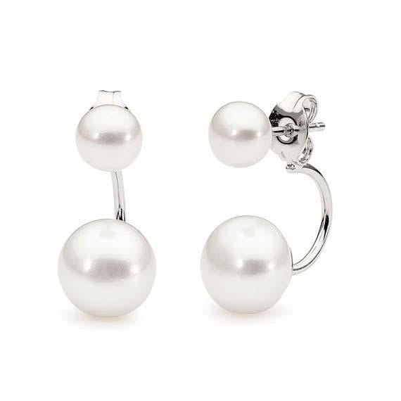 Sterling silver white double Freshwater Pearl stud Earrings