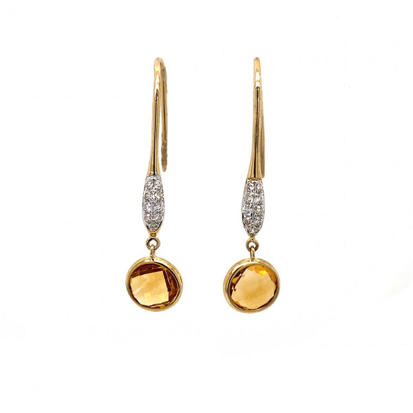 9ct Yellow Gold Citrine And Diamond Drop Earrings