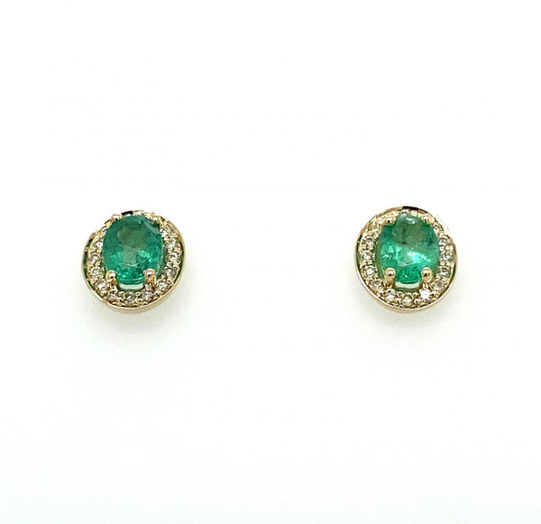 9ct Yellow Gold Emerald And Diamond Stud Earrings