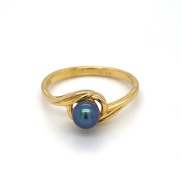 9ct Yellow Gold Black Cultured Pearl Ring 