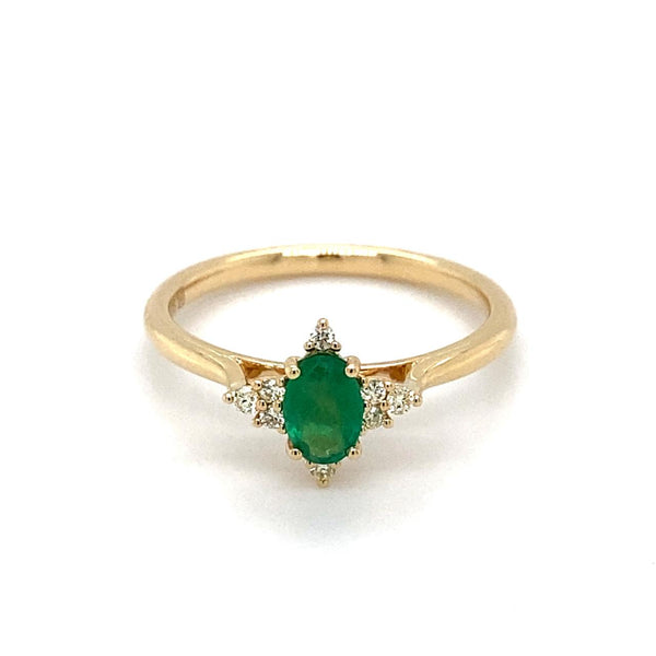  	9ct Yellow Gold Emerald And Diamond Ring