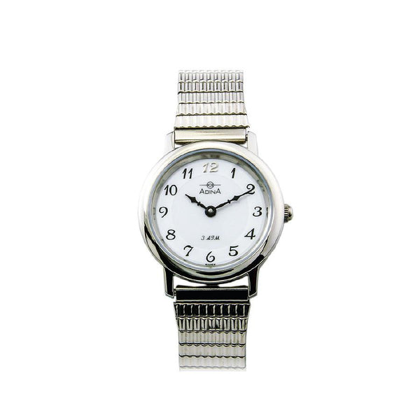 Ladies Adina silver colour expanding Dress Watch with white dial