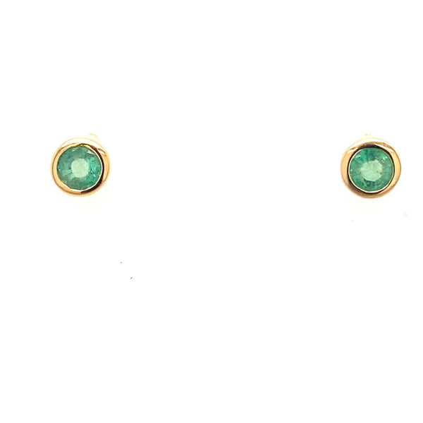  	9ct Yellow Gold Natural Emerald Stud Earrings 