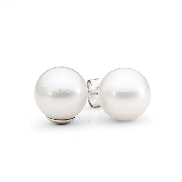 Sterling Silver White 12mm Round Pearl Stud Earrings 