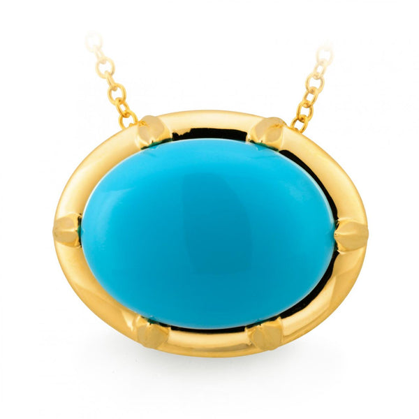 9ct Yellow Gold Oval Turquoise Pendant