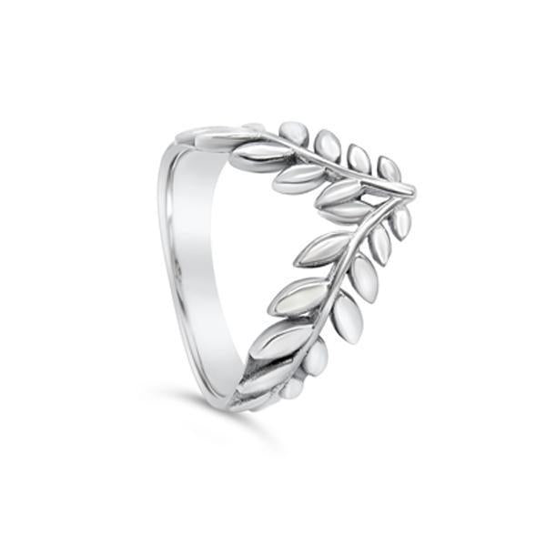 Sterling Silver Olive Leaf V Shaped Ring