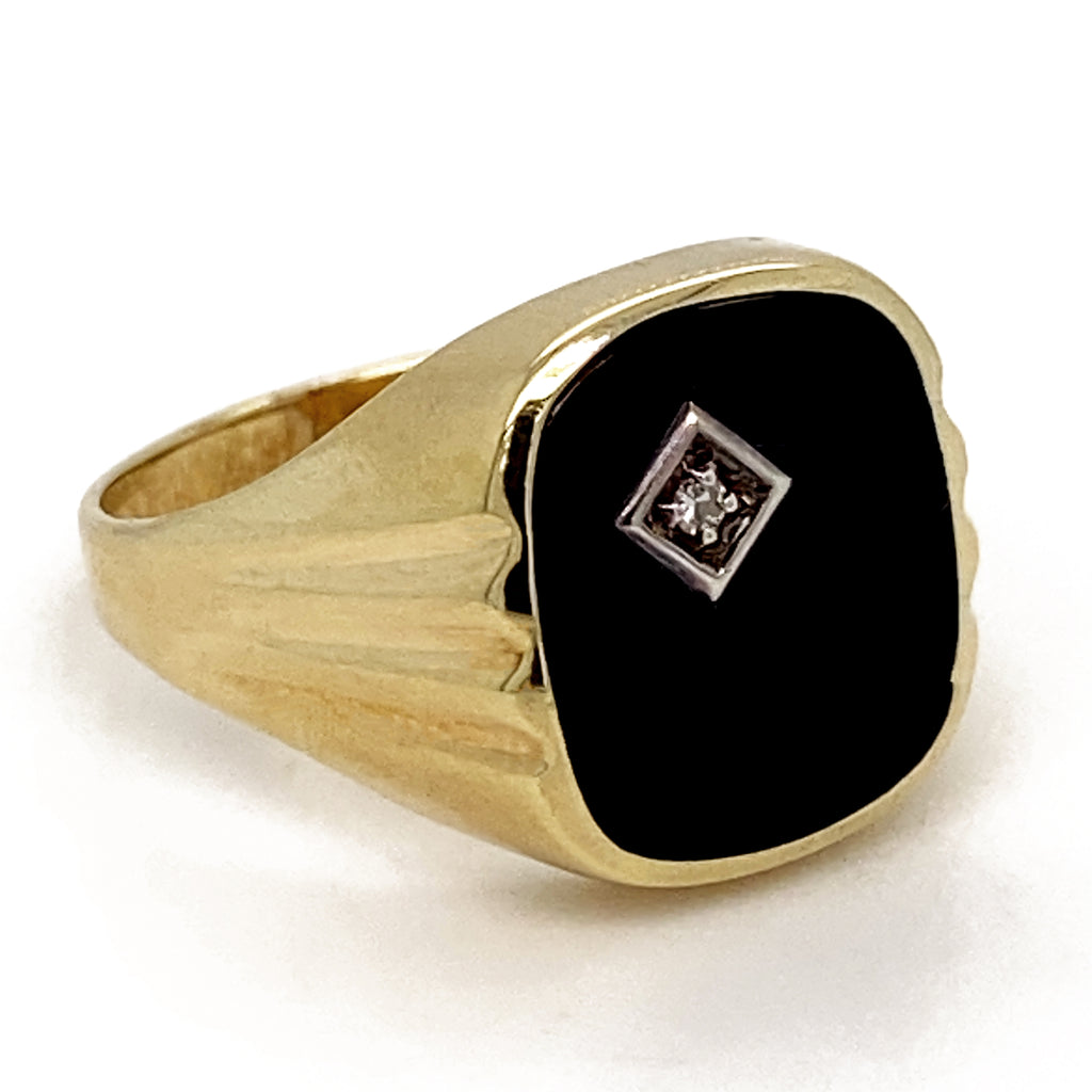 9ct yellow gold black onyx and diamond ring - Archer & Holland