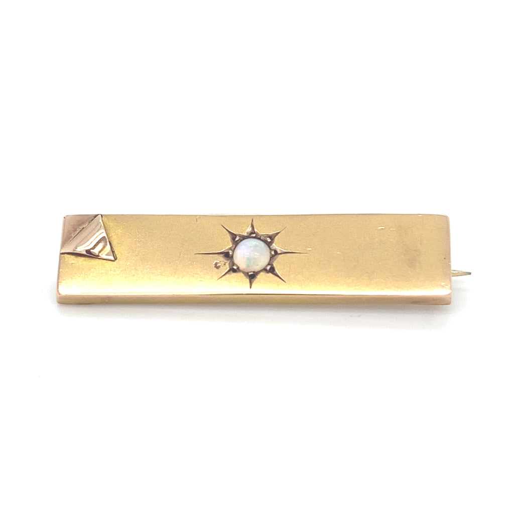 Estate 9ct Yellow Gold Solid Opal Bar Brooch