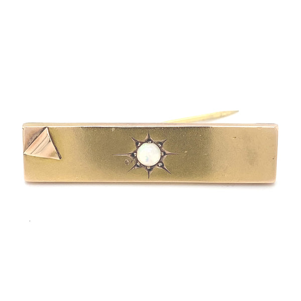 Estate 9ct Yellow Gold Solid Opal Bar Brooch