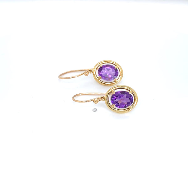 9ct Yellow Gold Amethyst Drop Earrings