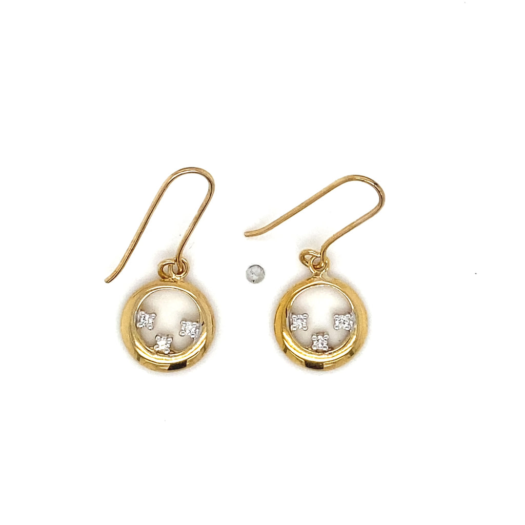 9ct Yellow Gold Diamond Circle Drop Earrings