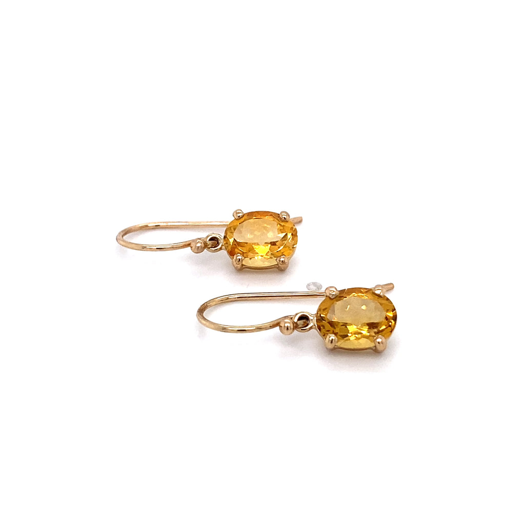 9ct Yellow Gold Oval Citrine Drop Earrings