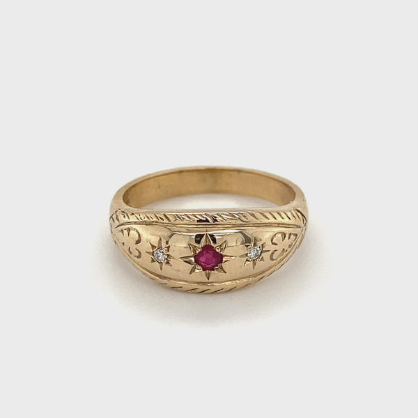 9ct Yellow Gold Star Set Ruby & Diamond Ring