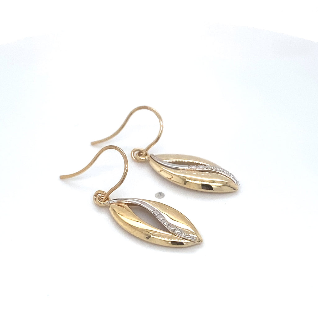 2tone Diamond Drop Hook Earrings