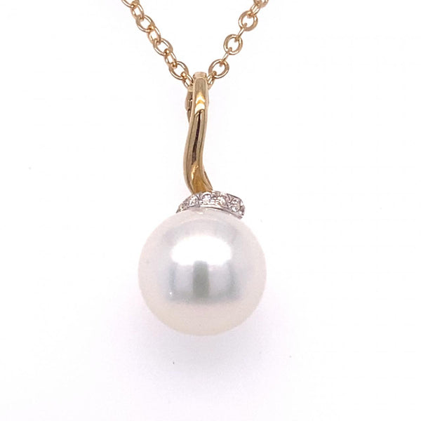 9ct Yellow Gold White South Sea Pearl 10.5mm Diamond 0.06pt Enhancer (matching earrings also available)