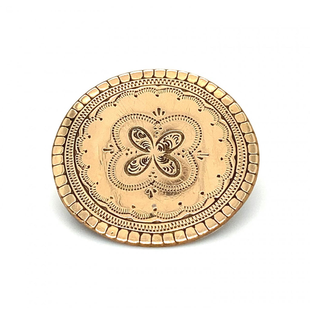 Estate 9ct Yellow Gold Engraved Round Brooch