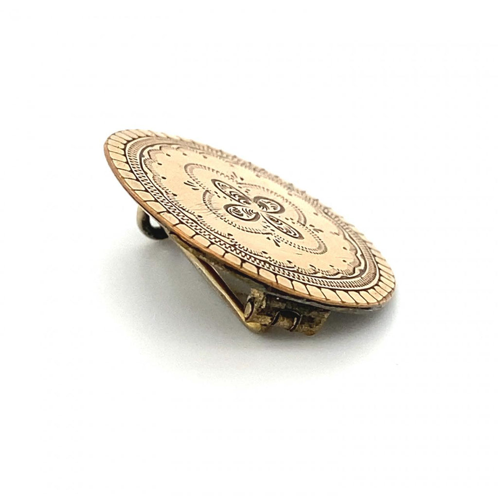Estate 9ct Yellow Gold Engraved Round Brooch