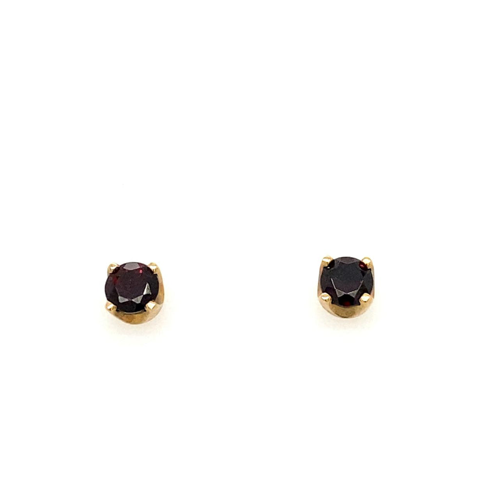  	9ct Yellow Gold 4.5mm Round Garnet Stud Earrings