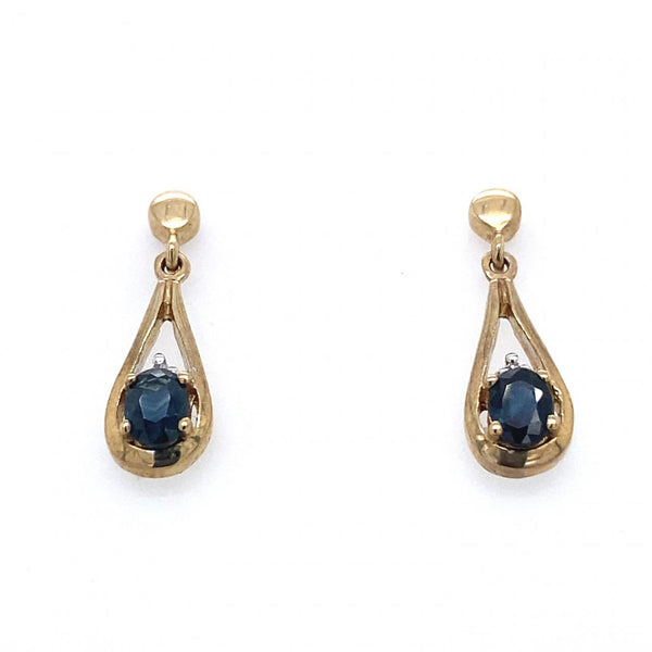 9ct Yellow Gold Sapphire Drop Earrings