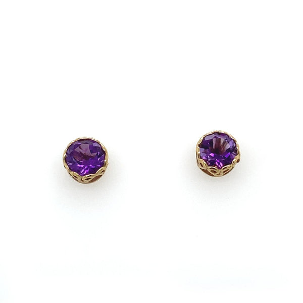 9ct Yellow Gold 5mm Round Amethyst Stud Earrings