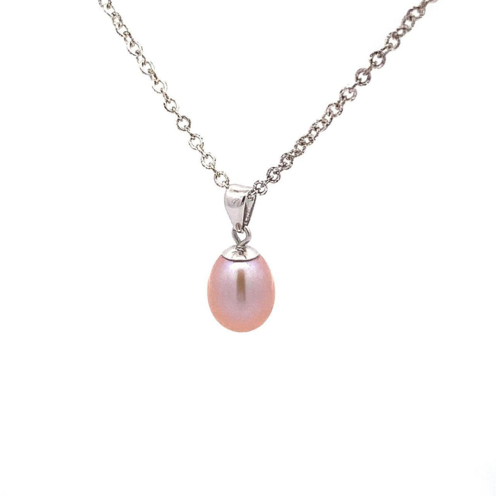  	9ct White Gold Pink Freshwater Pearl Pendant