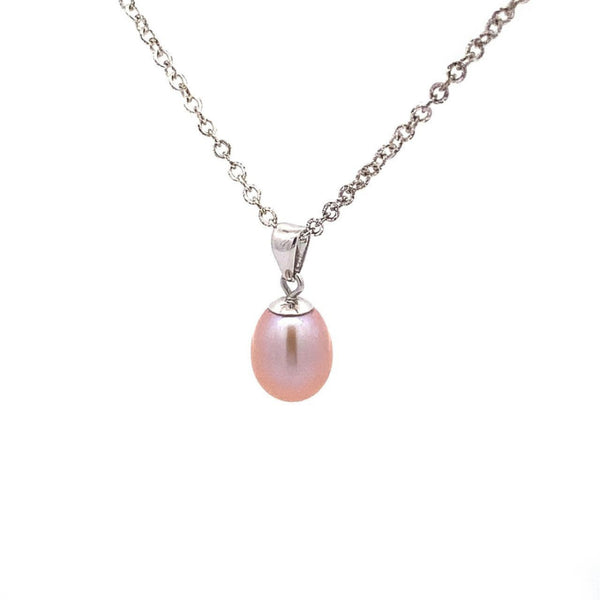  	9ct White Gold Pink Freshwater Pearl Pendant