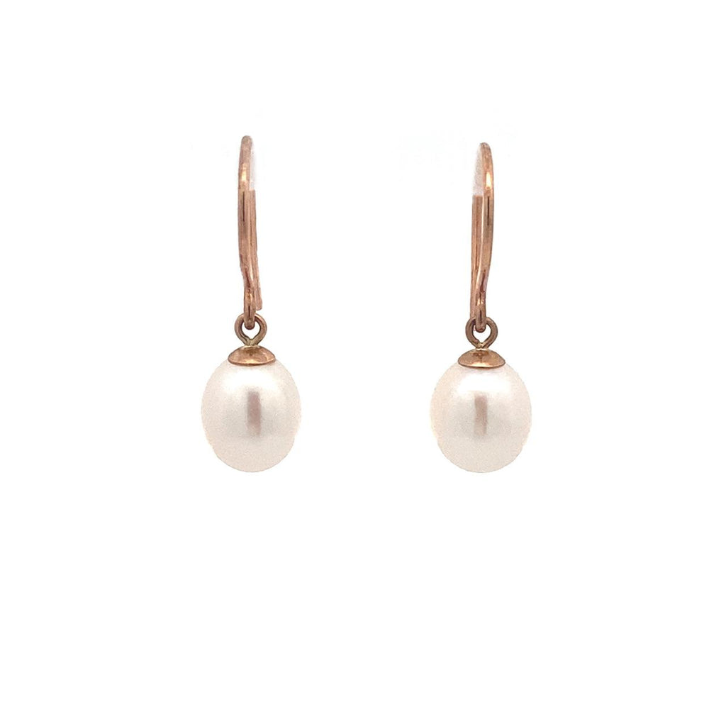 9ct Rose Gold White Freshwater Pearl Hook Earrings