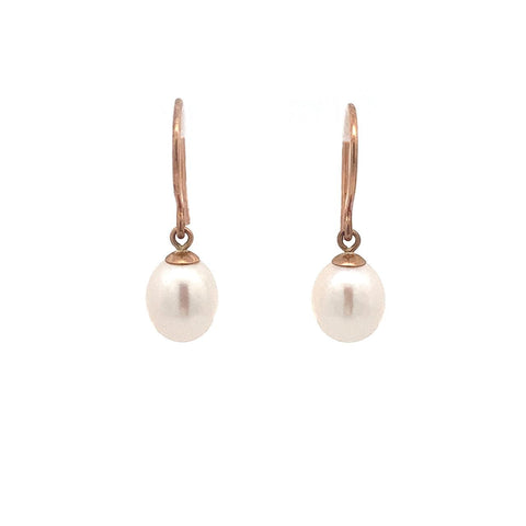 9ct Rose Gold White Freshwater Pearl Hook Earrings