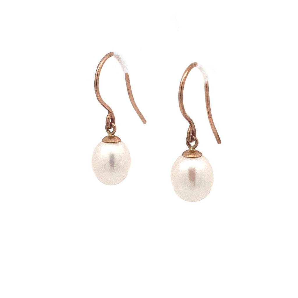 9ct Rose Gold White Freshwater Pearl Hook Earrings