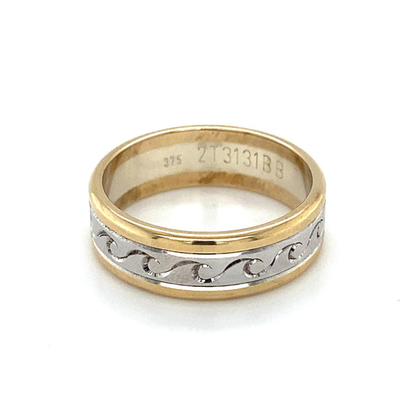9ct 2tone 3x Band Ring With Wave Pattern