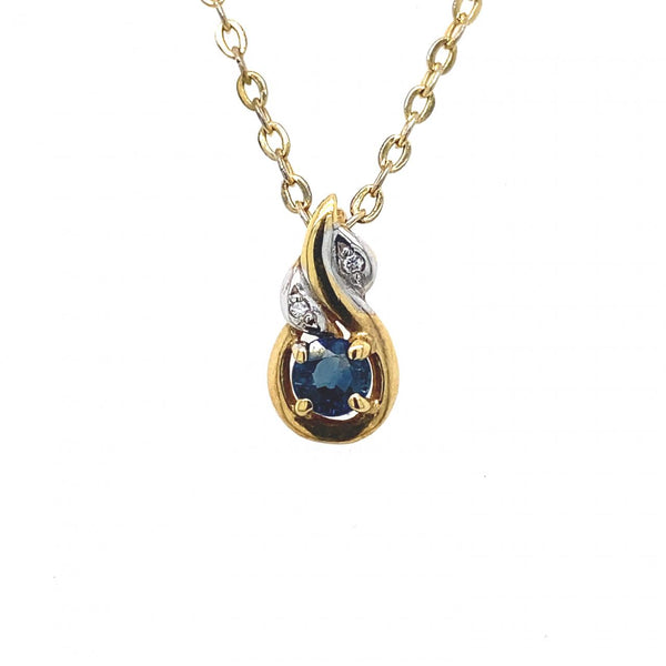 18ct 2tone Sapphire & Diamond Tear Drop Pendant