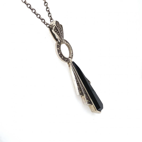 Silver Marcasite Onyx Necklace