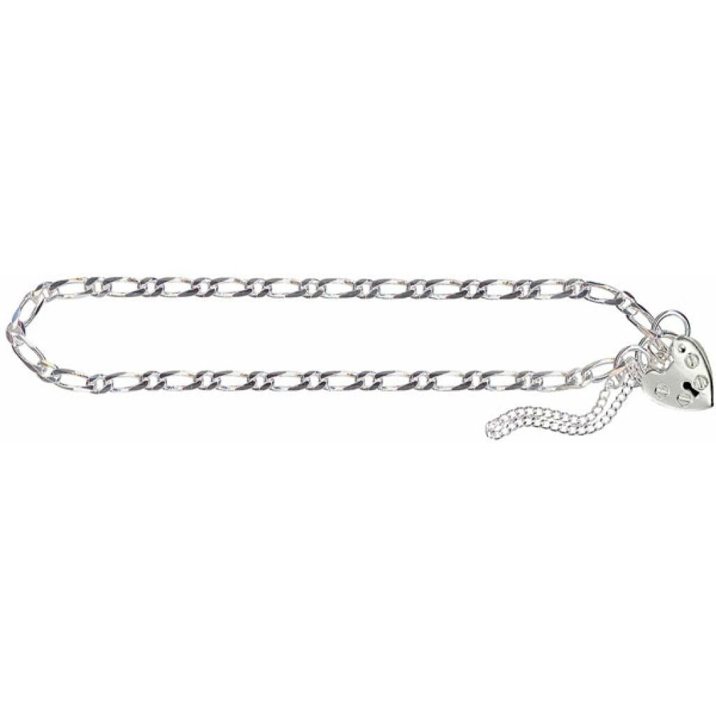 Sterling Silver Figaro Padlock Bracelet 