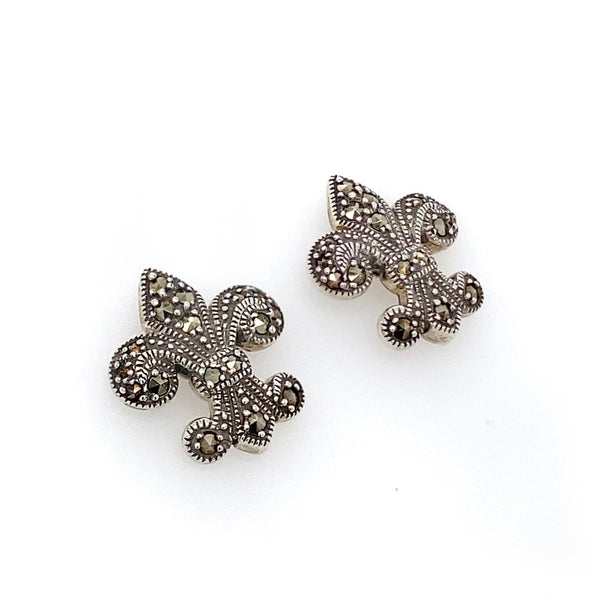 Sterling Silver Fleur De Lys Marcasite Stud Earrings