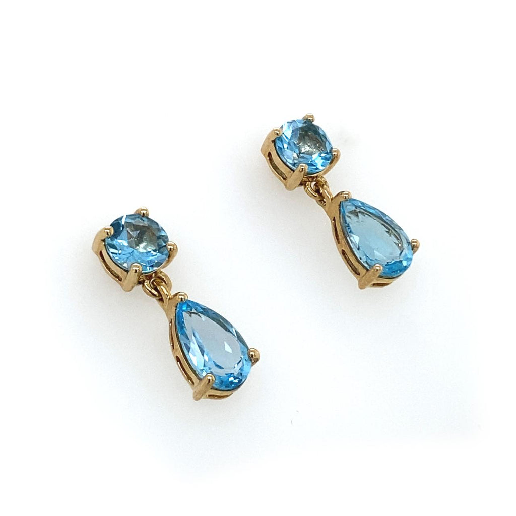 9ct Yellow Gold Cushion Cut Blue Topaz Stud Earrings 