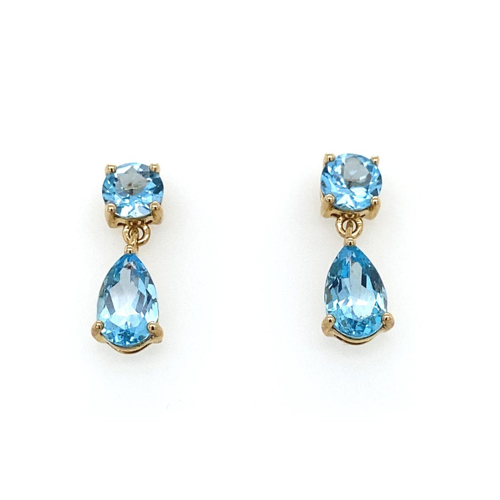 Drop Earrings Blue Topaz Studs 9ct Yellow Gold Blue Topaz Drop